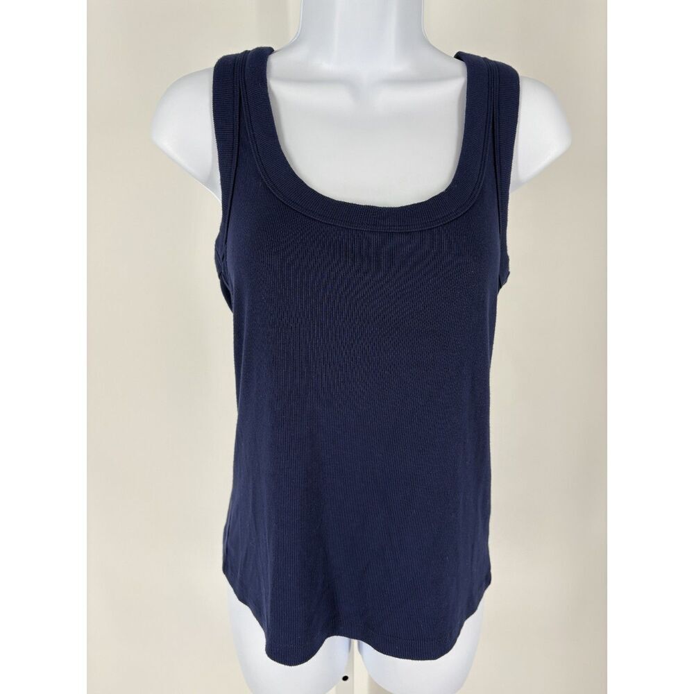 Lands’ End Navy Ribbed Tank Top | Sleeveless Scoop Neck Basic Layering Top